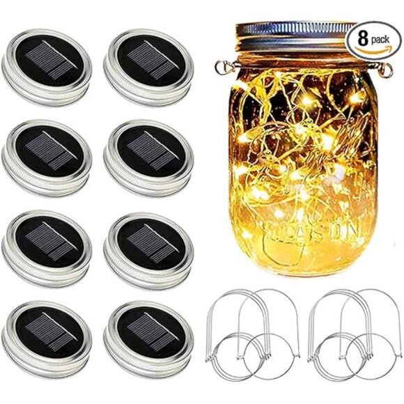 Solar Mason Jar Lights [Updated], 8 Pack 20 LED Waterproof Fairy Firefly Jar - Picture 7 of 7